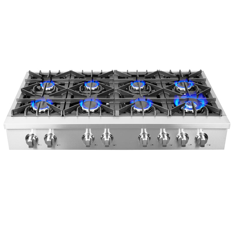Load image into Gallery viewer, Forno Cossato Alta Qualita 48-Inch Pro-Style Gas Rangetop, Stainless Steel, 8 Sealed Burners, 107,000 BTU Total Output, Continuous Cast Iron Grates
