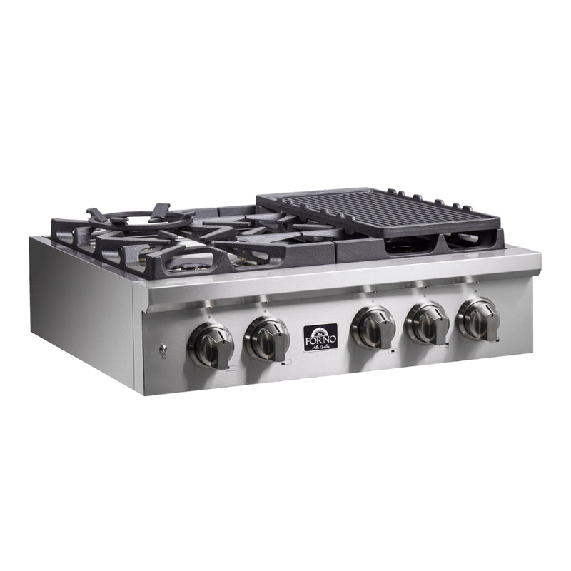 Load image into Gallery viewer, Forno Spezia Alta Qualita 30-Inch Pro-Style Gas Rangetop, Stainless Steel, 5 Sealed Burners, Continuous Cast Iron Grates, High Heat Output
