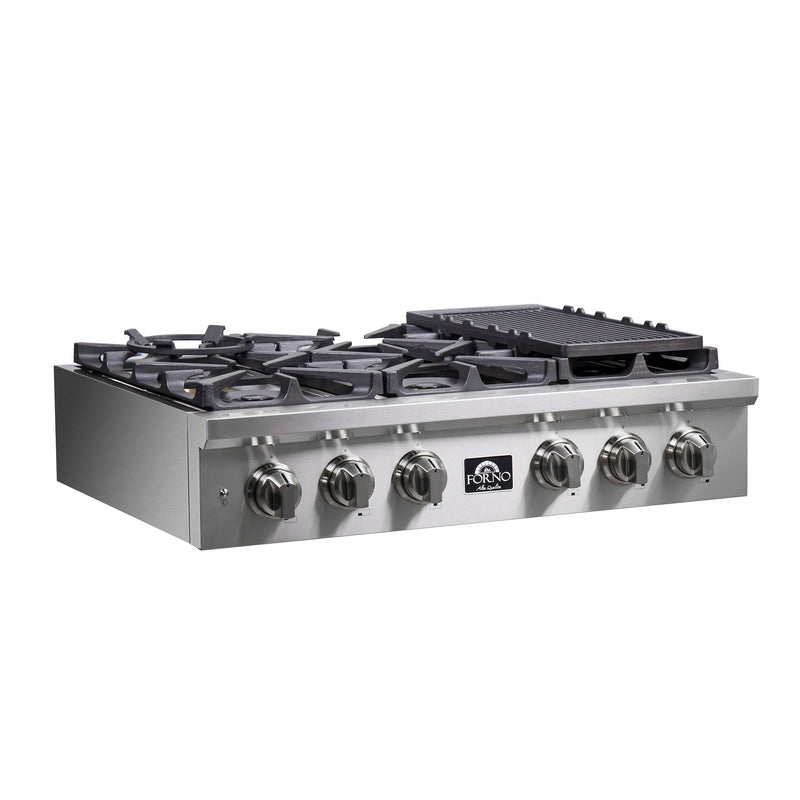 Load image into Gallery viewer, Forno Spezia Alta Qualita 36-Inch Pro-Style Gas Rangetop, Stainless Steel, 6 Sealed Burners, Continuous Cast Iron Grates, High Heat Output
