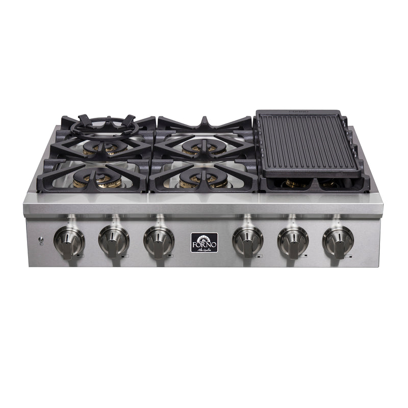 Load image into Gallery viewer, Forno Spezia Alta Qualita 36-Inch Pro-Style Gas Rangetop, Stainless Steel, 6 Sealed Burners, Continuous Cast Iron Grates, High Heat Output
