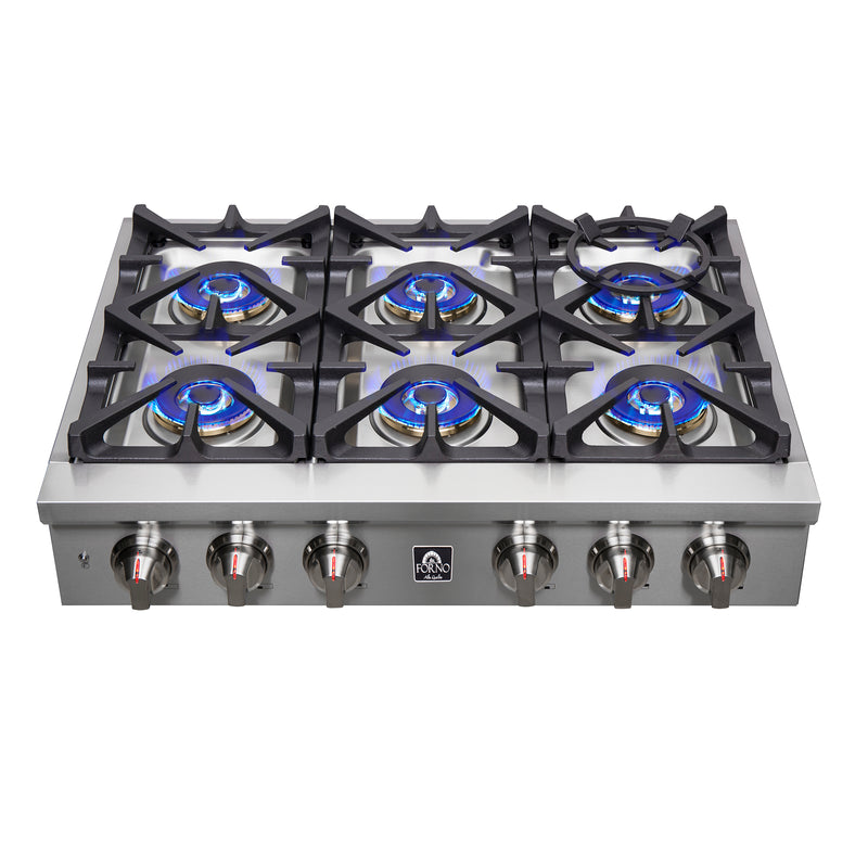 Load image into Gallery viewer, Forno Spezia Alta Qualita 36-Inch Pro-Style Gas Rangetop, Stainless Steel, 6 Sealed Burners, Continuous Cast Iron Grates, High Heat Output
