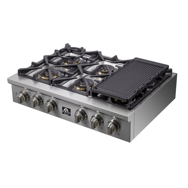 Load image into Gallery viewer, Forno Spezia Alta Qualita 36-Inch Pro-Style Gas Rangetop, Stainless Steel, 6 Sealed Burners, Continuous Cast Iron Grates, High Heat Output
