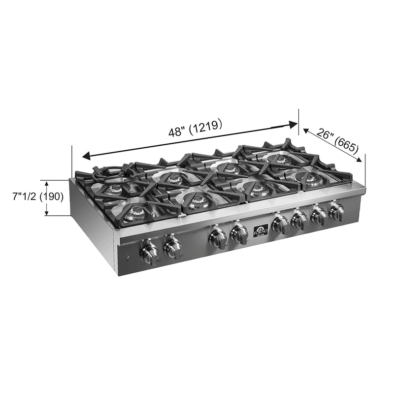 Load image into Gallery viewer, Forno Spezia Alta Qualita 48-Inch Pro-Style Gas Rangetop, Stainless Steel, 6 Sealed Burners, Continuous Cast Iron Grates, High Heat Output
