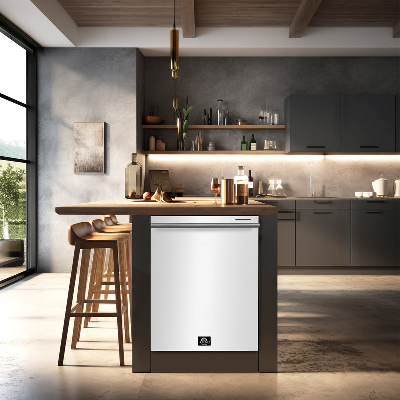 Load image into Gallery viewer, FORNO Premium 4-Piece Kitchen Bundle - Leonardo Espresso 30&quot; White Range, 30&quot; White Range Hood, 31&quot; White Bottom Freezer Refrigerator, 24&quot; White Built-In Dishwasher - FBDL-006-03US
