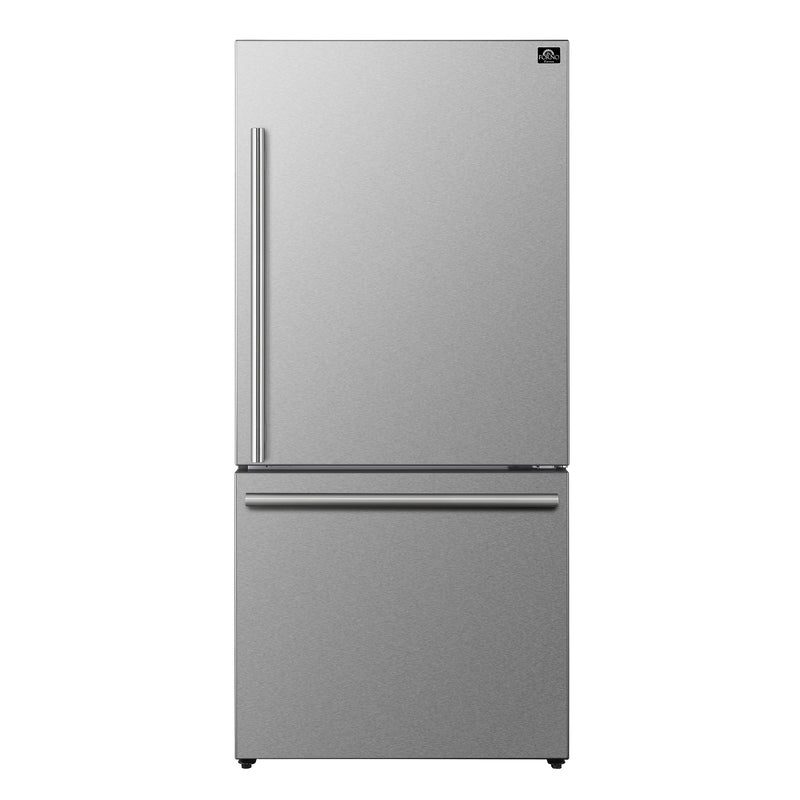Load image into Gallery viewer, FORNO Premium 2-Piece Kitchen Bundle - Leonardo Espresso 30&quot; Stainless Steel Range, 31&quot; Stainless Steel Bottom Freezer Refrigerator - FBDL-003-01US
