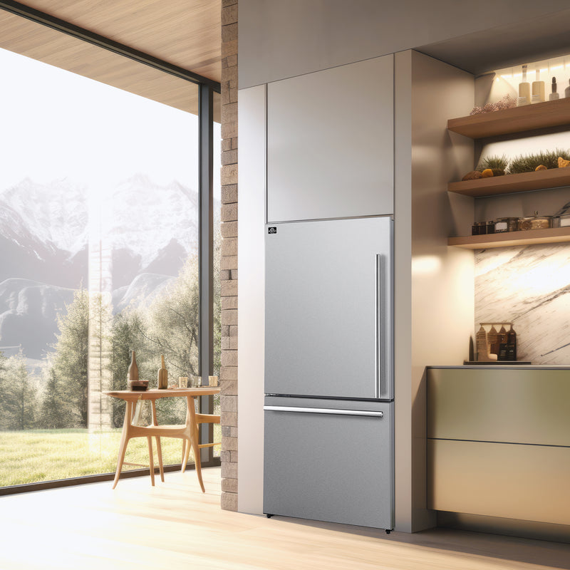 Load image into Gallery viewer, Forno Milano Espresso 31-Inch Stainless Steel Bottom Freezer Refrigerator, 17.2 cu.ft., Built-In Ice Maker, ENERGY STAR
