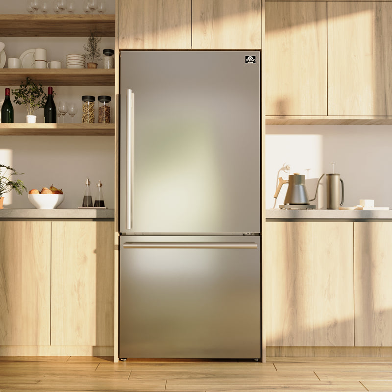 Load image into Gallery viewer, Forno Milano Espresso 31-Inch Bottom Freezer Refrigerator, Stainless Steel, 17.2 cu.ft Capacity, Right Swing Door, Energy Efficient

