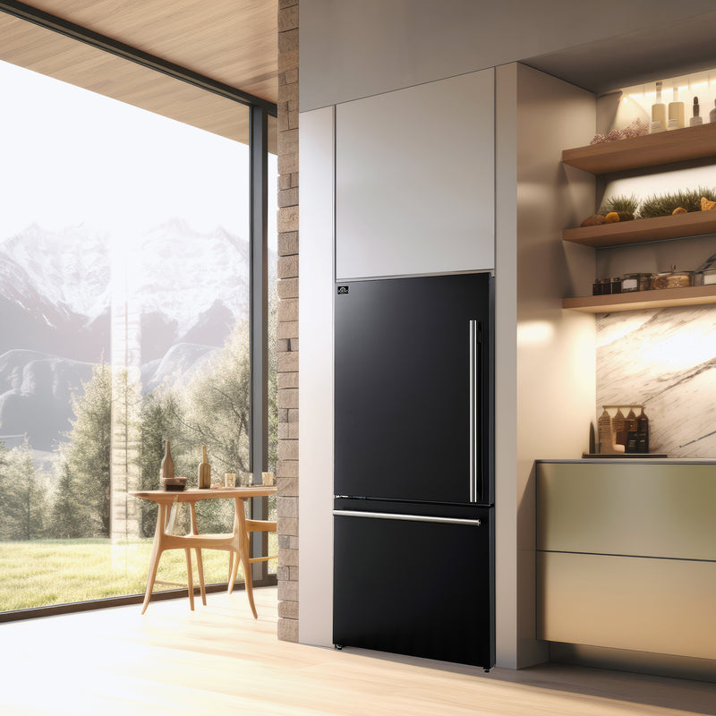 Load image into Gallery viewer, Forno Milano Espresso 31-Inch Black Bottom Freezer Refrigerator, 17.2 Cu. Ft., Energy-Efficient, No Frost, Built-In Ice Maker
