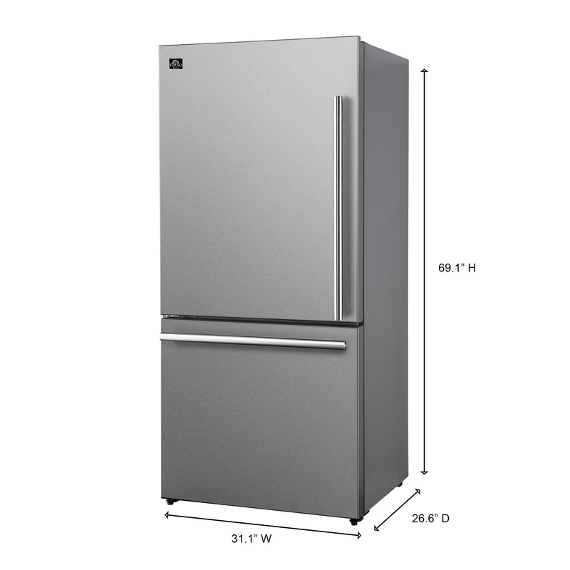 Load image into Gallery viewer, Forno Milano Espresso 31-Inch Stainless Steel Bottom Freezer Refrigerator, 17.2 cu.ft., Built-In Ice Maker, ENERGY STAR
