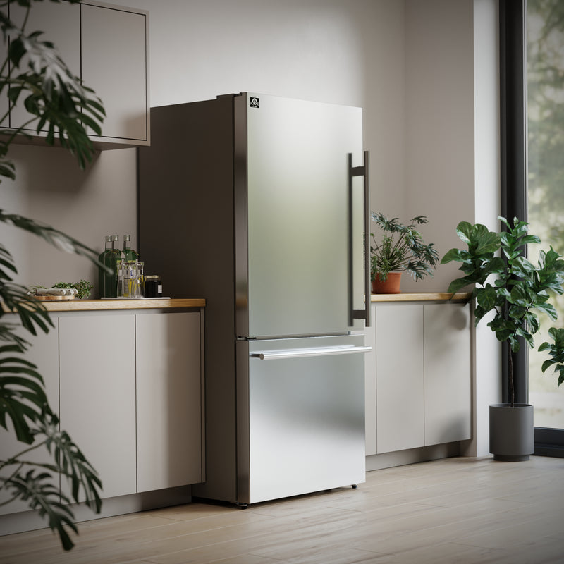 Load image into Gallery viewer, Forno Milano Espresso 31-Inch Stainless Steel Bottom Freezer Refrigerator, 17.2 cu.ft., Built-In Ice Maker, ENERGY STAR
