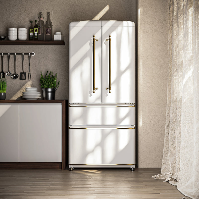 Load image into Gallery viewer, Forno Luigi 33-Inch French Door Refrigerator, 18 cu.ft, White Finish, Antique Brass Handles, ENERGY STAR Certified
