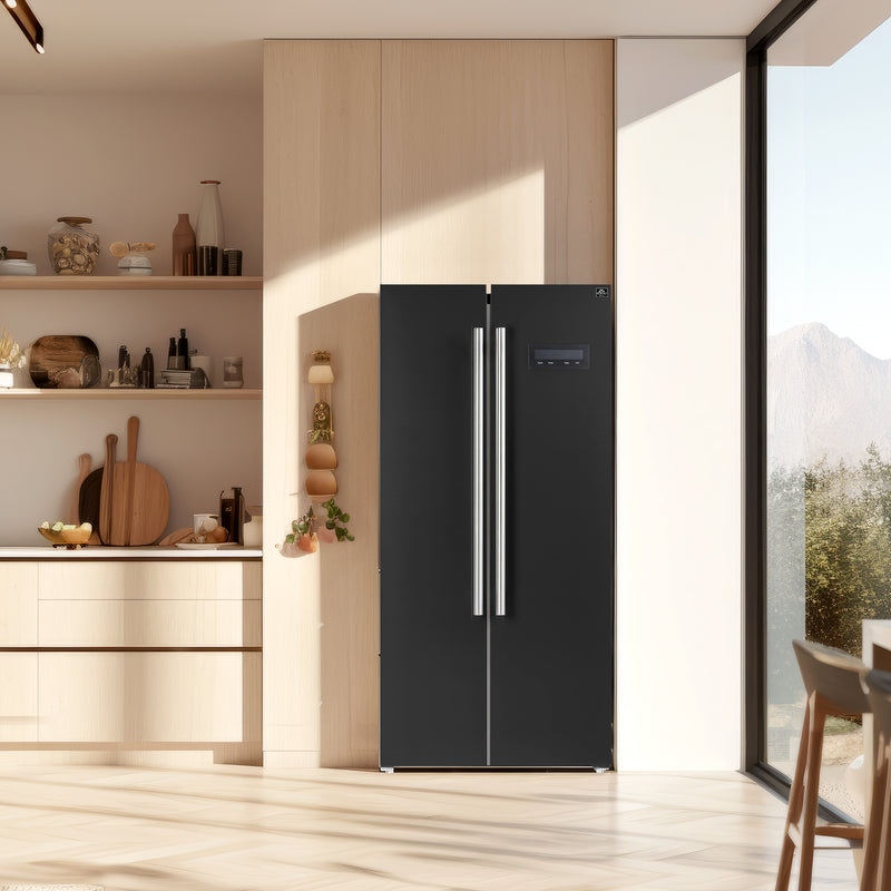 Load image into Gallery viewer, Forno Salerno Espresso 33-Inch Black Side-by-Side Refrigerator, 15.6 Cu. Ft., Energy-Efficient, No Frost, Modern Design

