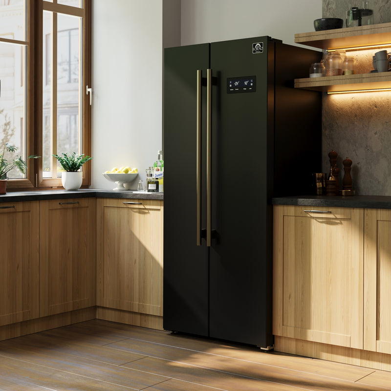 Load image into Gallery viewer, Forno Salerno Espresso 33-Inch Black Side-by-Side Refrigerator, 15.6 Cu. Ft., Energy-Efficient, No Frost, Modern Design
