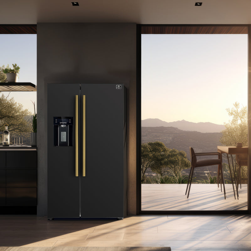Load image into Gallery viewer, Forno Salerno Espresso 36-Inch Black Side-by-Side Refrigerator, 20 Cu. Ft., Frost-Free, Ice &amp; Water Dispenser, ENERGY STAR Certified
