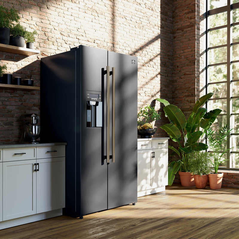 Load image into Gallery viewer, Forno Salerno Espresso 36-Inch Black Side-by-Side Refrigerator, 20 Cu. Ft., Frost-Free, Ice &amp; Water Dispenser, ENERGY STAR Certified
