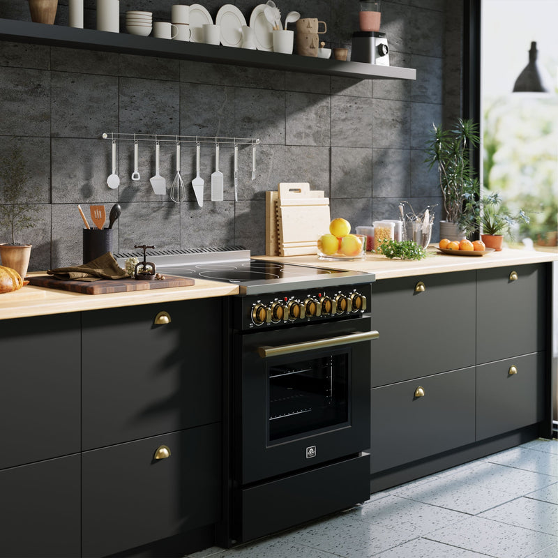 Load image into Gallery viewer, Forno Paolo 30-Inch Freestanding Electric Range, Black, 4.38 cu.ft, True Convection Oven, Energy Efficient
