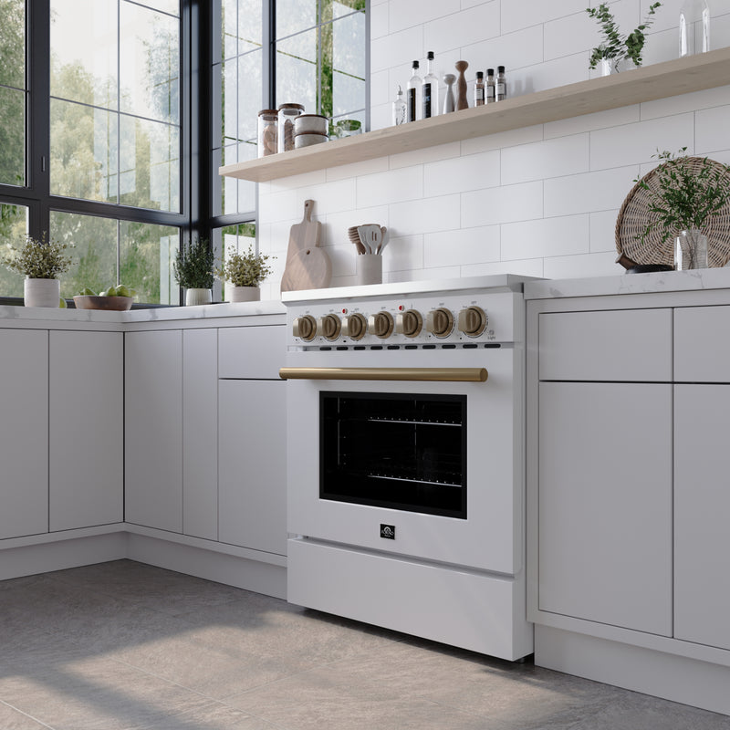 Load image into Gallery viewer, Forno Paolo 30-Inch Freestanding Electric Range, White, 4.38 cu.ft, True Convection Oven, Energy Efficient
