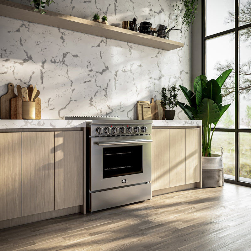 Load image into Gallery viewer, Forno Paolo 30-Inch Freestanding Electric Range, Stainless Steel, 4.38 cu.ft, True Convection Oven, Energy Efficient
