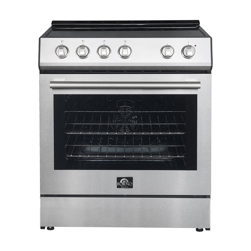 Load image into Gallery viewer, Forno Premium 4-Piece Kitchen Bundle - 30" Electric Range, 30" Range Hood, 31" French Door Refrigerator, 24" Built-In Dishwasher, Stainless Steel - FBDL-010-01US
