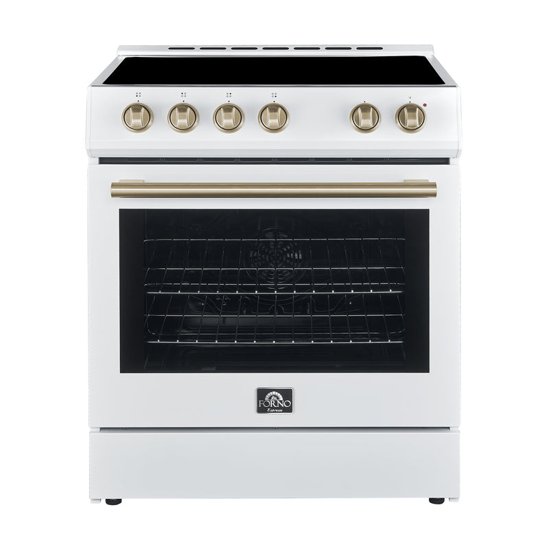 Load image into Gallery viewer, FORNO Premium 3-Piece Kitchen Bundle - Leonardo Espresso 30&quot; White Range, 30&quot; White Range Hood, 31&quot; White Bottom Freezer Refrigerator - FBDL-001-03US
