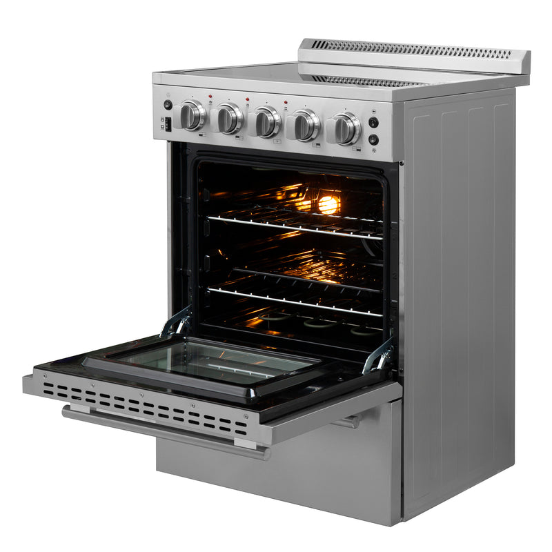 Load image into Gallery viewer, FORNO Loiano 24-Inch Freestanding Electric Range Stainless Steel, 4 Elements 6,000W, 2.3 cu.ft. with Storage Drawer
