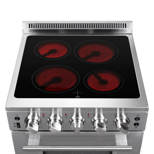 FORNO Loiano 24-Inch Freestanding Electric Range Stainless Steel, 4 Elements 6,000W, 2.3 cu.ft. with Storage Drawer