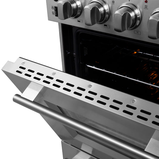 FORNO Loiano 24-Inch Freestanding Electric Range Stainless Steel, 4 Elements 6,000W, 2.3 cu.ft. with Storage Drawer