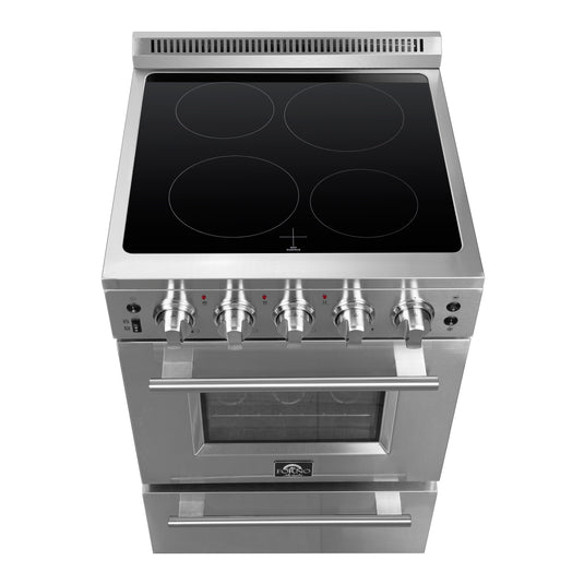 FORNO Loiano 24-Inch Freestanding Electric Range Stainless Steel, 4 Elements 6,000W, 2.3 cu.ft. with Storage Drawer
