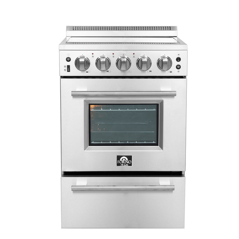 Load image into Gallery viewer, FORNO Loiano 24-Inch Freestanding Electric Range Stainless Steel, 4 Elements 6,000W, 2.3 cu.ft. with Storage Drawer
