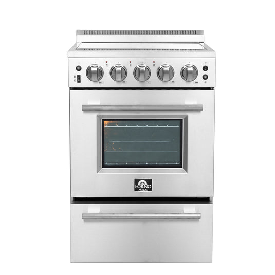 FORNO Loiano 24-Inch Freestanding Electric Range Stainless Steel, 4 Elements 6,000W, 2.3 cu.ft. with Storage Drawer