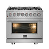 Forno Massimo 36-Inch, Stainless Steel Dual Fuel Range with 6 Burners and Double Convection Ovens - FFSGS6125-36