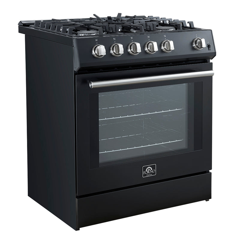 Load image into Gallery viewer, Forno Leonardo Espresso 30-Inch Black Gas Range, 5 Burners, 39,500 BTU, 5 cu.ft Convection Oven
