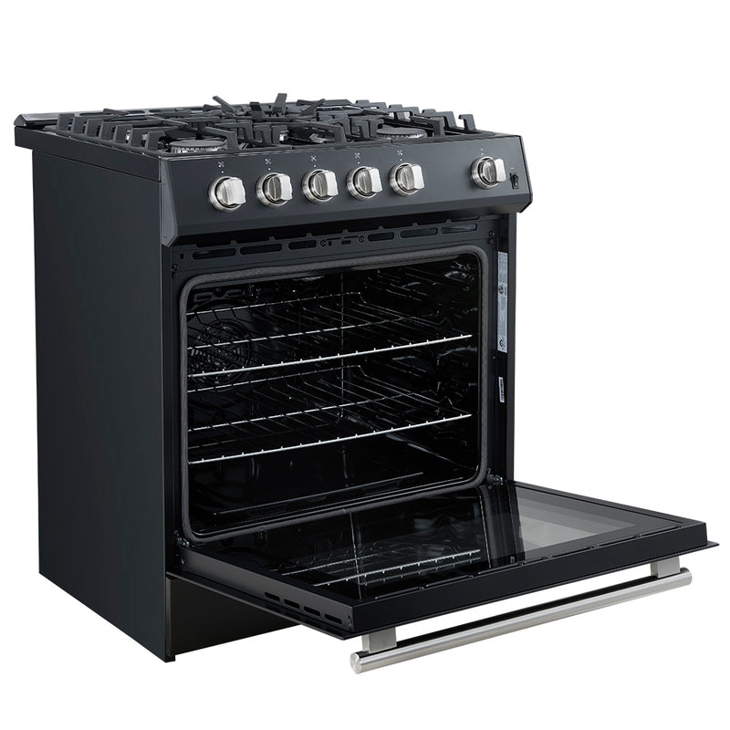 Load image into Gallery viewer, Forno Leonardo Espresso 30-Inch Black Gas Range, 5 Burners, 39,500 BTU, 5 cu.ft Convection Oven
