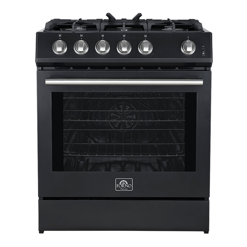 Load image into Gallery viewer, Forno Leonardo Espresso 30-Inch Black Gas Range, 5 Burners, 39,500 BTU, 5 cu.ft Convection Oven

