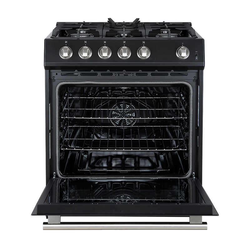 Load image into Gallery viewer, Forno Leonardo Espresso 30-Inch Black Gas Range, 5 Burners, 39,500 BTU, 5 cu.ft Convection Oven
