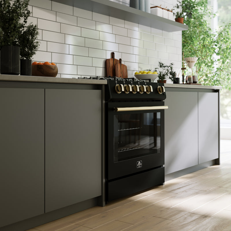 Load image into Gallery viewer, Forno Leonardo Espresso 30-Inch Black Gas Range, 5 Burners, 39,500 BTU, 5 cu.ft Convection Oven
