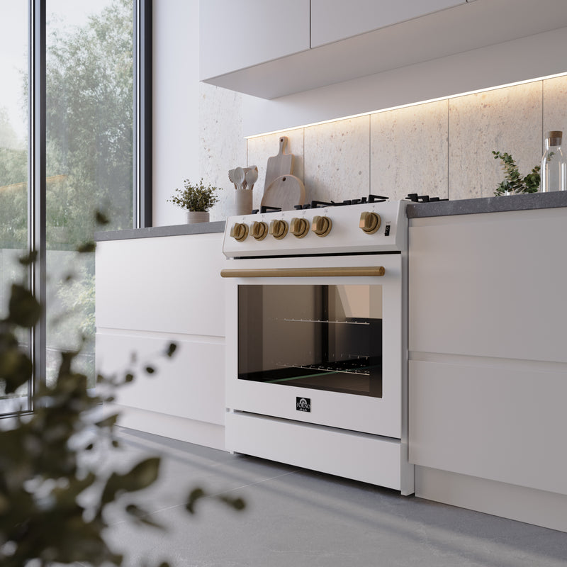 Load image into Gallery viewer, Forno Leonardo Espresso 30-Inch White Gas Range, 5 Burners, 39,500 BTU, 5 cu.ft Convection Oven

