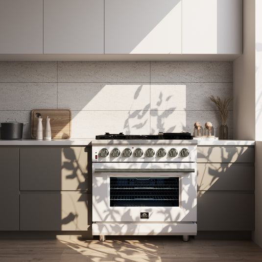 Forno Massimo 36 Inch, White Freestanding Dual Fuel Range with 6 Burners - FFSGS6125-36WHT