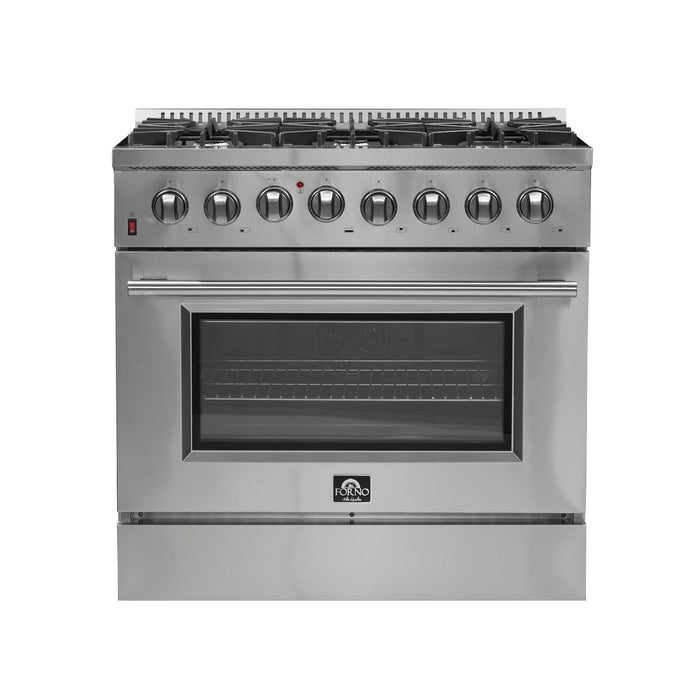 Forno Galiano 36-Inch, Stainless Steel Freestanding Dual Fuel Range with 6 Burners and Double Convection Ovens - FFSGS6156-36