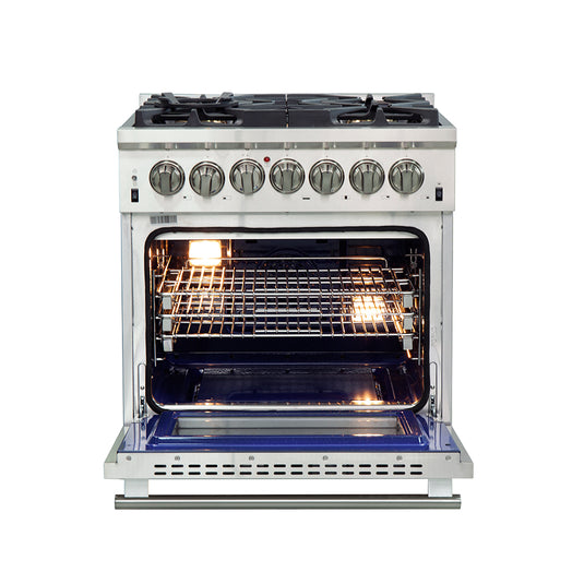 Forno Capriasca 30-Inch Freestanding Dual Fuel Range, 4 Burners, True Convection Oven