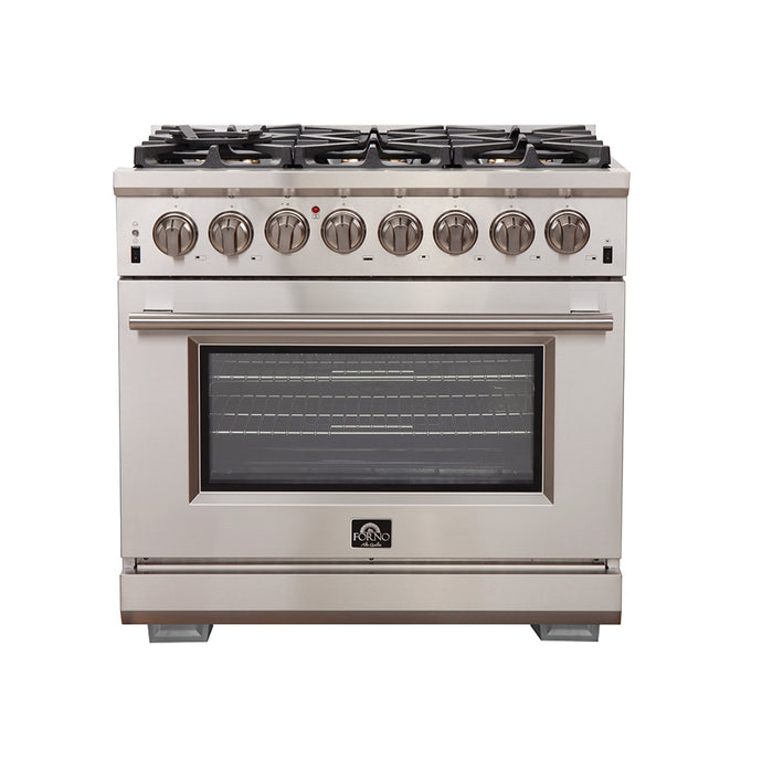 Forno Capriasca 36-Inch Freestanding Dual Fuel Range, 6 Burners, True Convection Oven