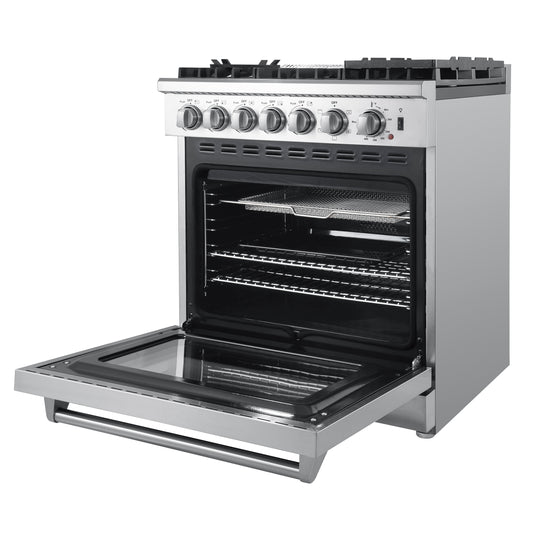 Forno Lazio 30-Inch Freestanding Dual Fuel Range, 4 Burners, True Convection Oven