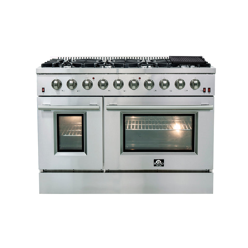 Load image into Gallery viewer, Forno Galiano 48-Inch Freestanding Gas Range, Stainless Steel, 8 Burners, 107,000 BTU, Griddle, Double Ovens, Energy Efficient
