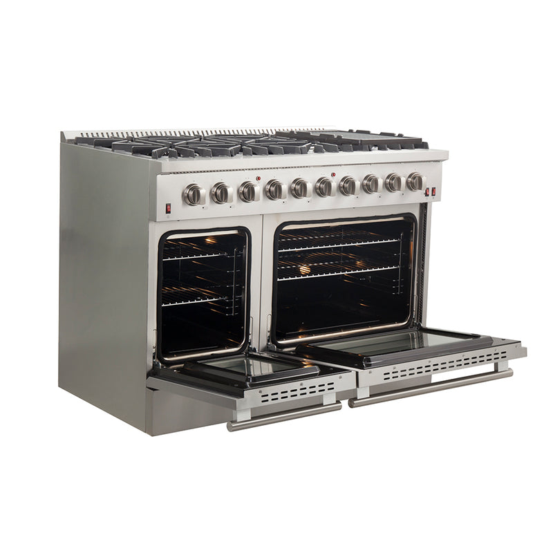 Load image into Gallery viewer, Forno Galiano 48-Inch Freestanding Gas Range, Stainless Steel, 8 Burners, 107,000 BTU, Griddle, Double Ovens, Energy Efficient
