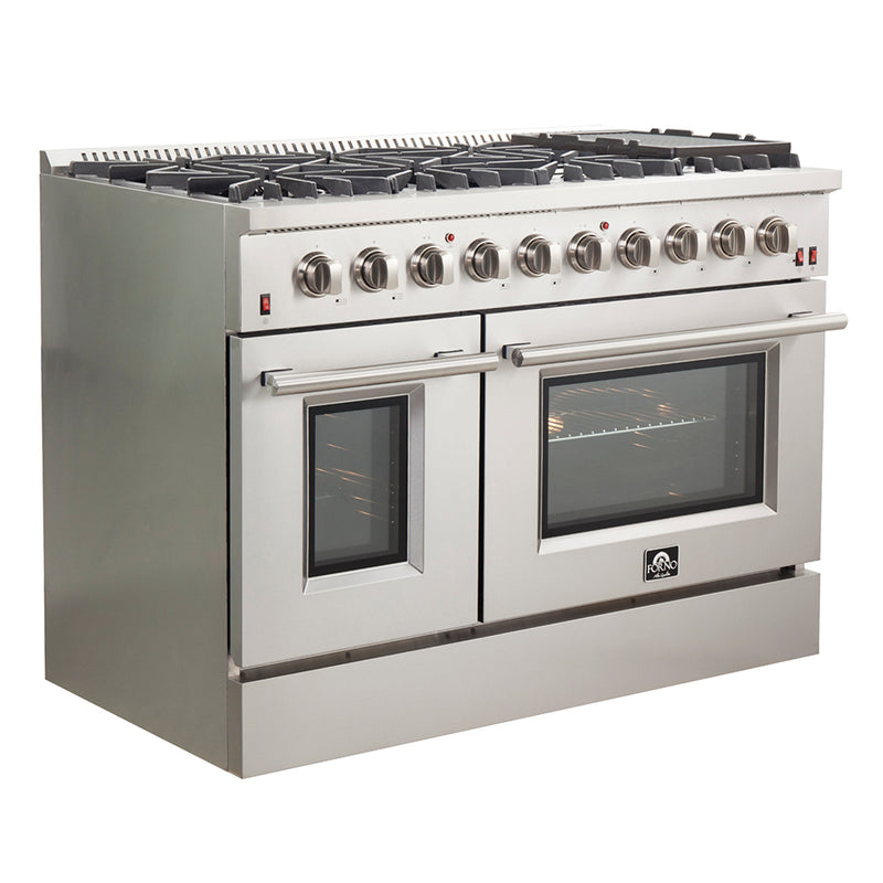 Load image into Gallery viewer, Forno Galiano 48-Inch Freestanding Gas Range, Stainless Steel, 8 Burners, 107,000 BTU, Griddle, Double Ovens, Energy Efficient

