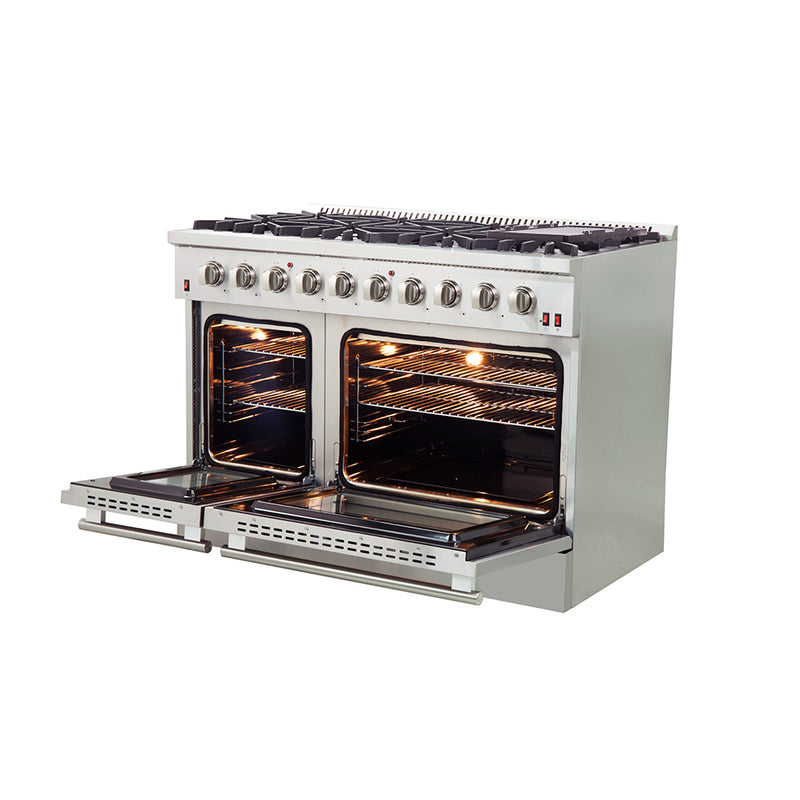Load image into Gallery viewer, Forno Galiano 48-Inch Freestanding Gas Range, Stainless Steel, 8 Burners, 107,000 BTU, Griddle, Double Ovens, Energy Efficient
