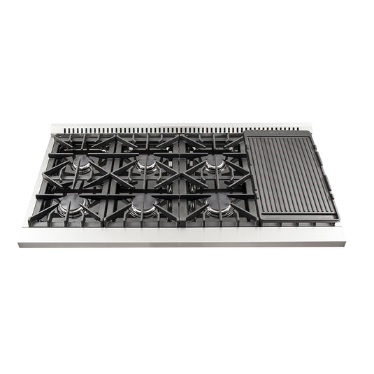 Forno Galiano 48-Inch Freestanding Gas Range, Stainless Steel, 8 Burners, 107,000 BTU, Griddle, Double Ovens, Energy Efficient