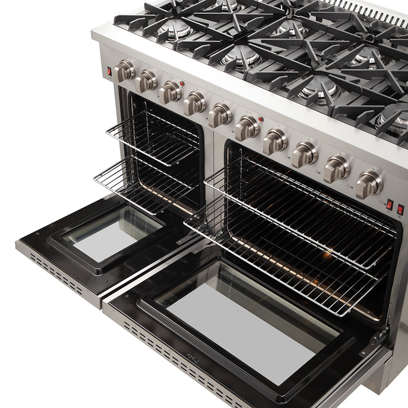 Load image into Gallery viewer, Forno Galiano 48-Inch Freestanding Gas Range, Stainless Steel, 8 Burners, 107,000 BTU, Griddle, Double Ovens, Energy Efficient
