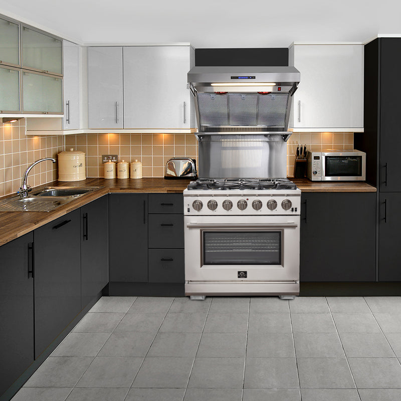 Load image into Gallery viewer, Forno Capriasca 36-Inch Gas Range, Stainless Steel, 6 Brass Burners, 120,000 BTU, Convection Oven, Energy Efficient
