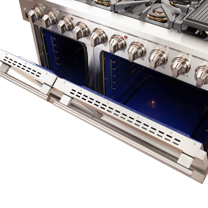 Load image into Gallery viewer, FORNO Capriasca 48-inch Gas Range Stainless Steel, 8 Brass Burners 160,000 BTU, 6.58 cu.ft. Double Oven
